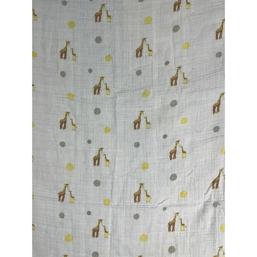 Bear Hugs Giraffe Polka Dot Muslin Swaddle Baby Blanket Yellow Gray Mommy & Me
